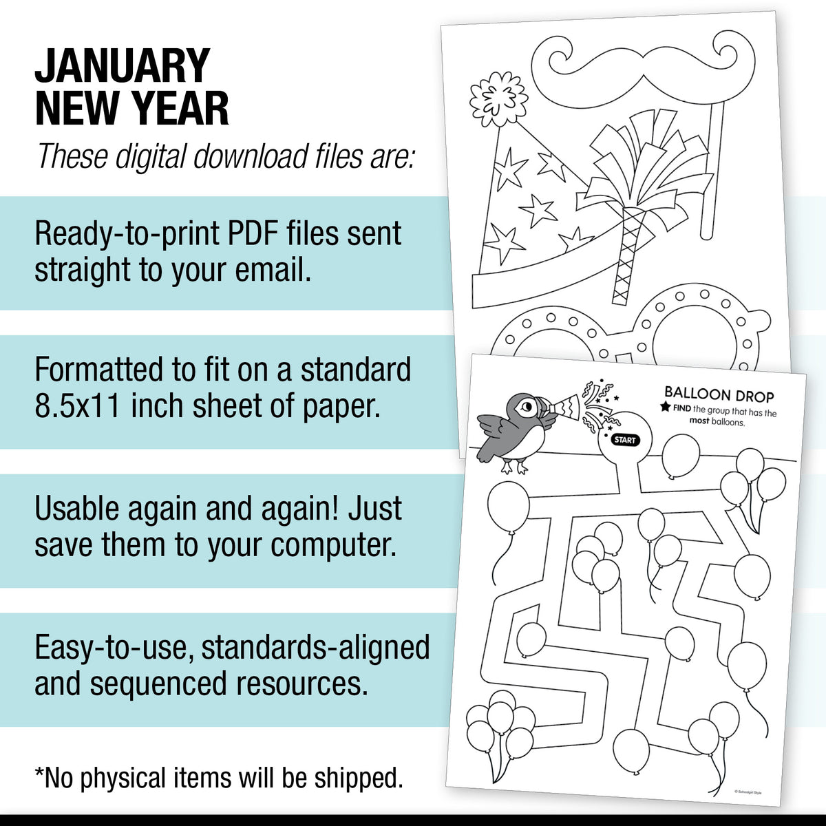 Printable January Preschool and Kindergarten New Year Crafts and Activities Party Pack