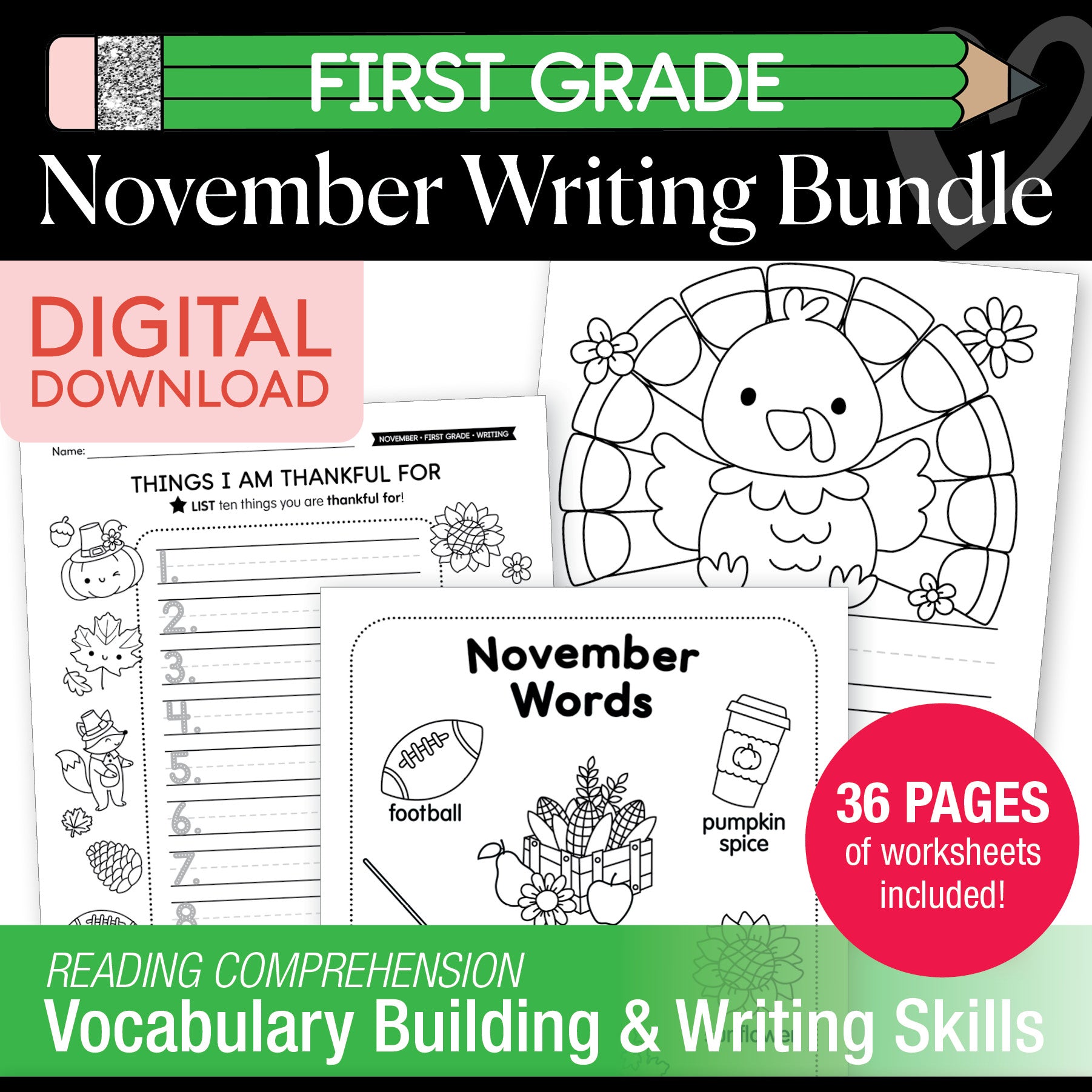 Printable First Grade November Writing Bundle
