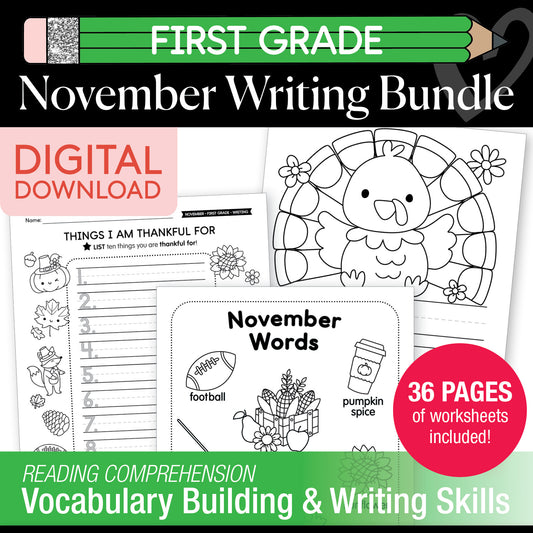 Printable First Grade November Writing Bundle