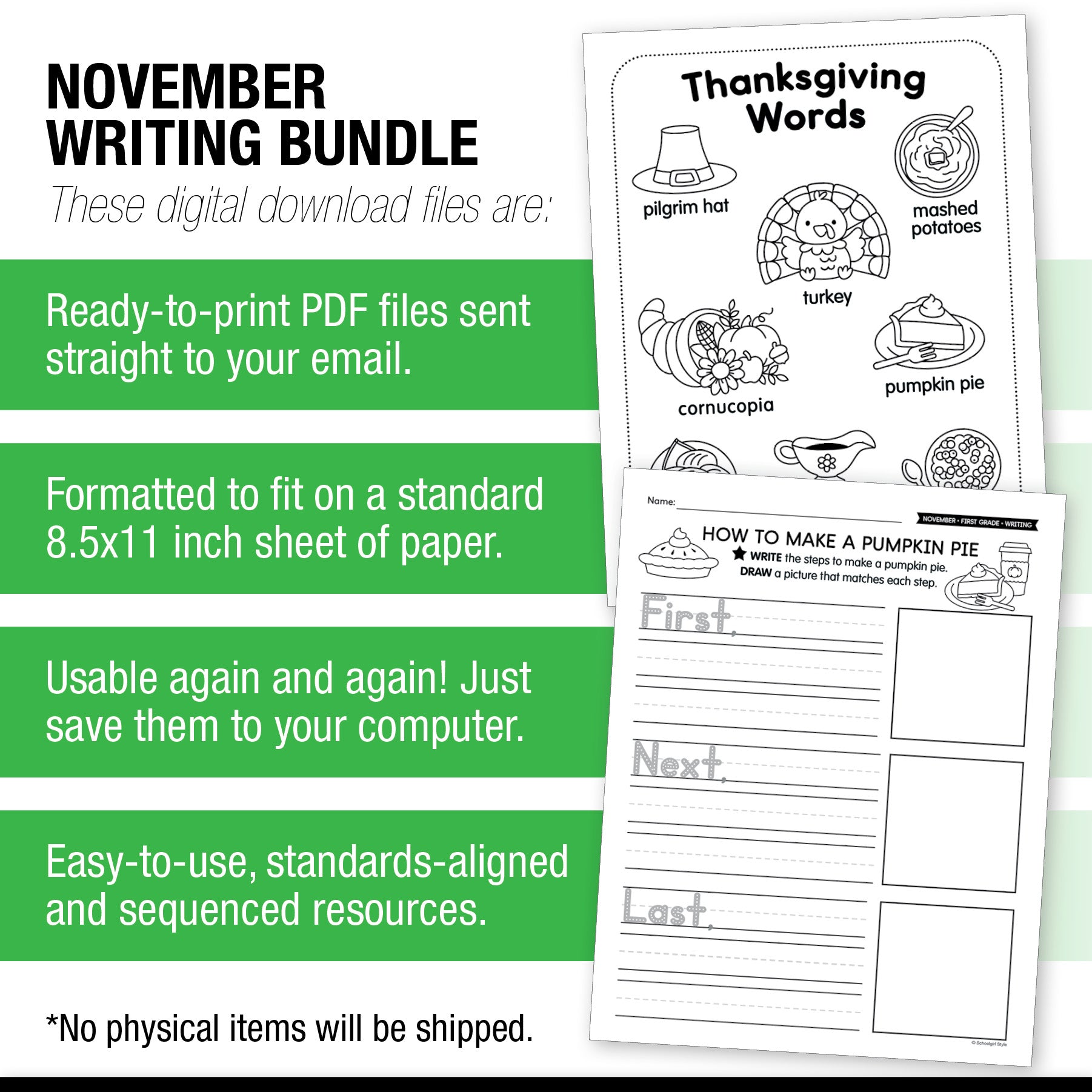 Printable First Grade November Writing Bundle