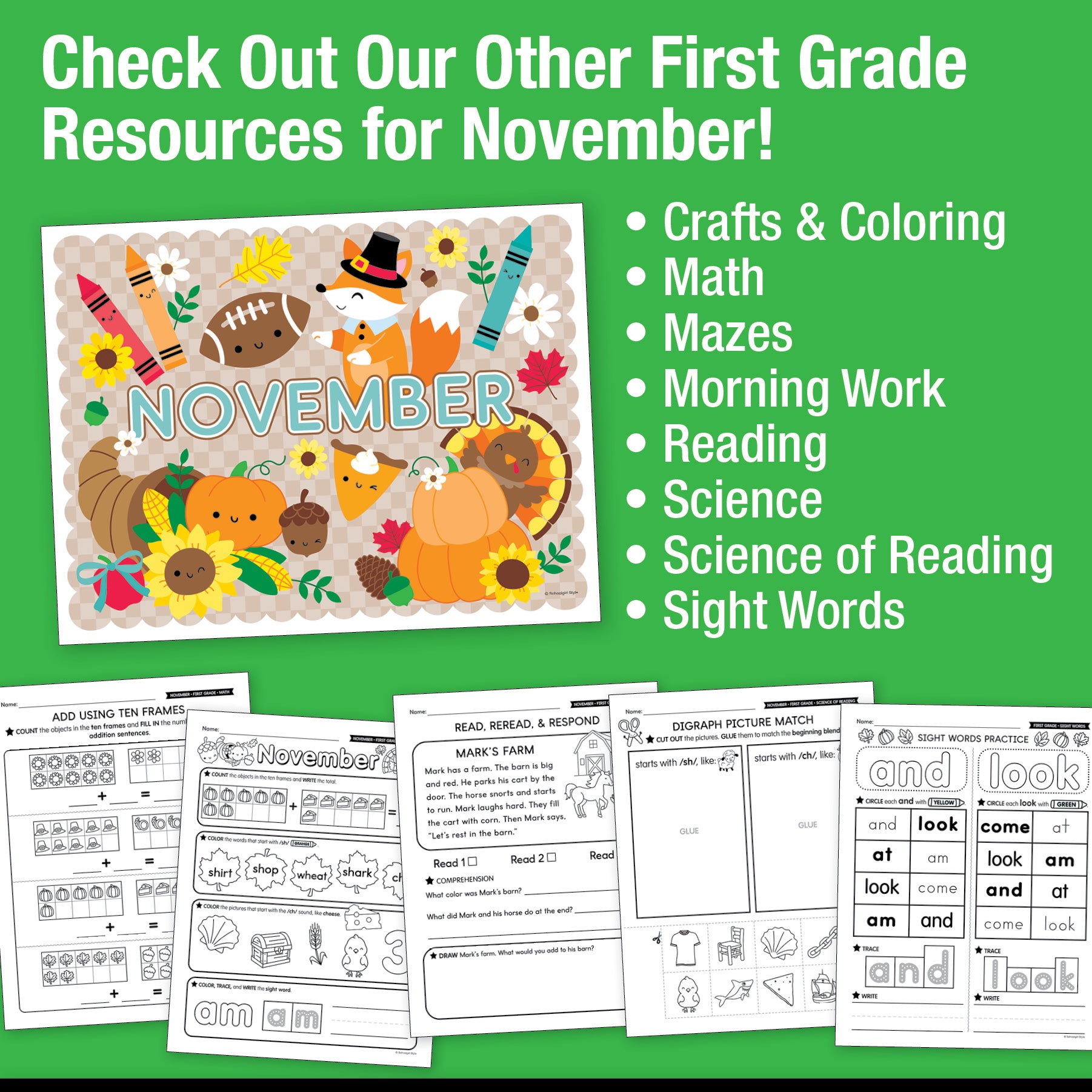 Printable First Grade November Writing Bundle