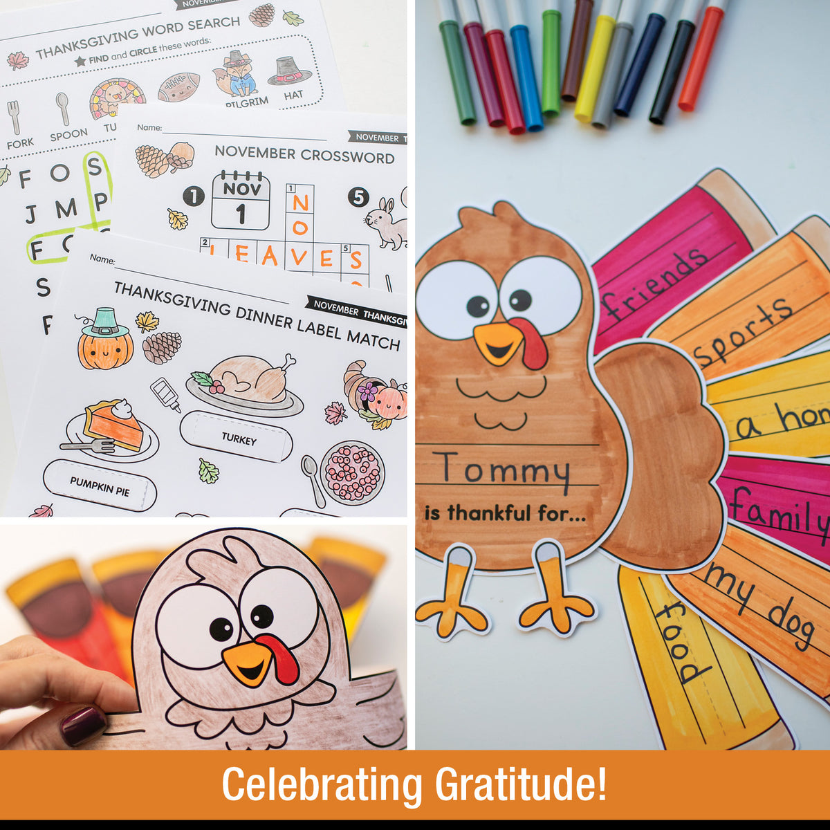 Printable November First and Second Grade Thanksgiving Party Pack