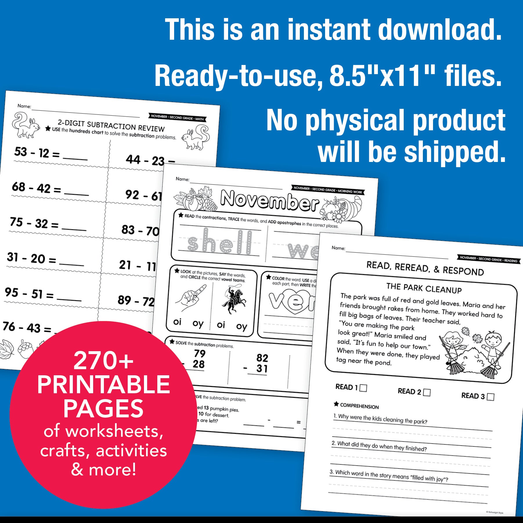 Printable Second Grade November Thematic Unit Bundle