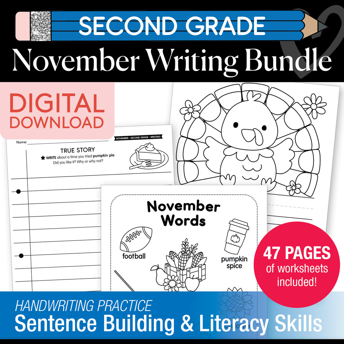Printable Second Grade November Writing Bundle