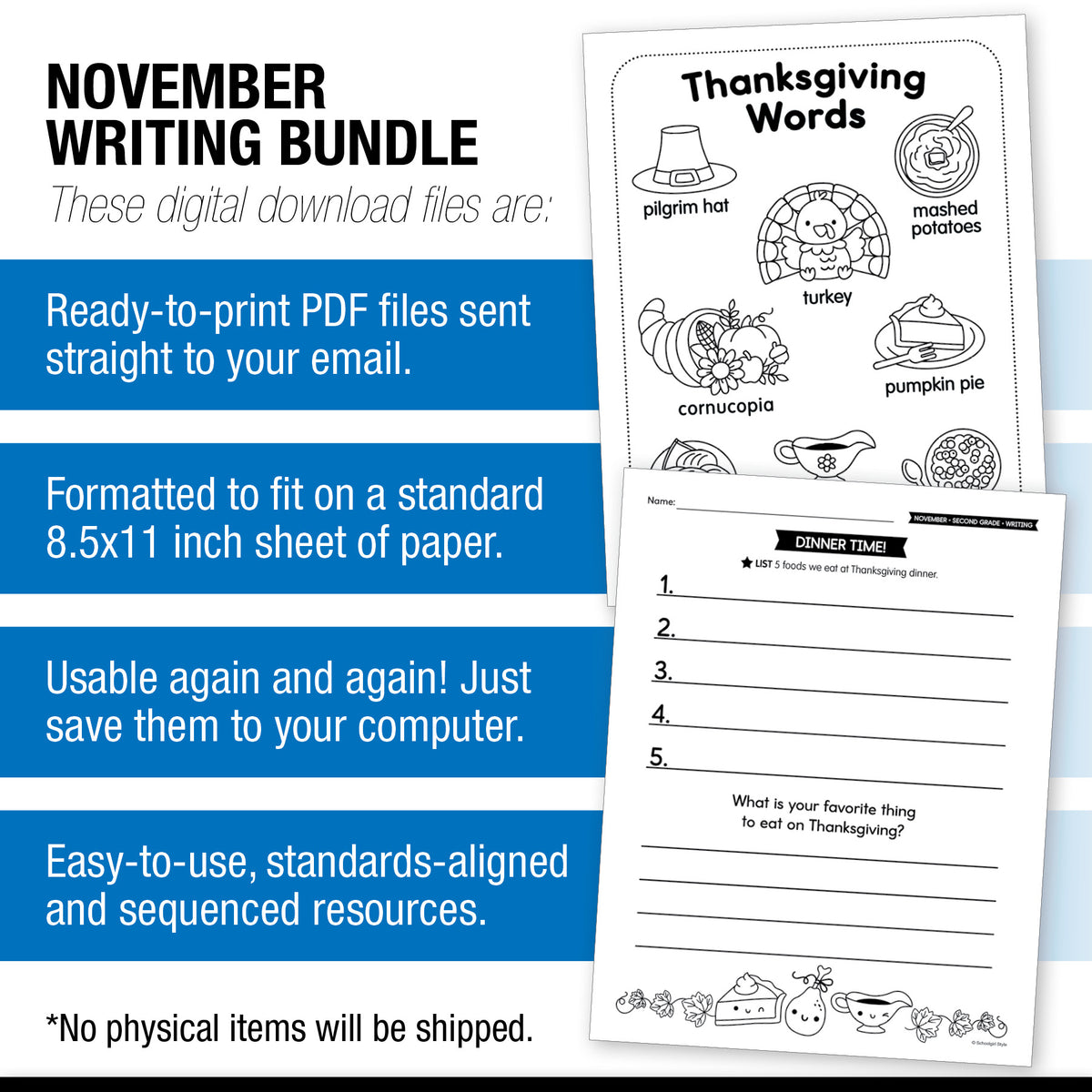 Printable Second Grade November Writing Bundle