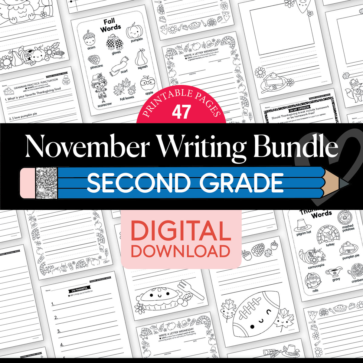 Printable Second Grade November Writing Bundle