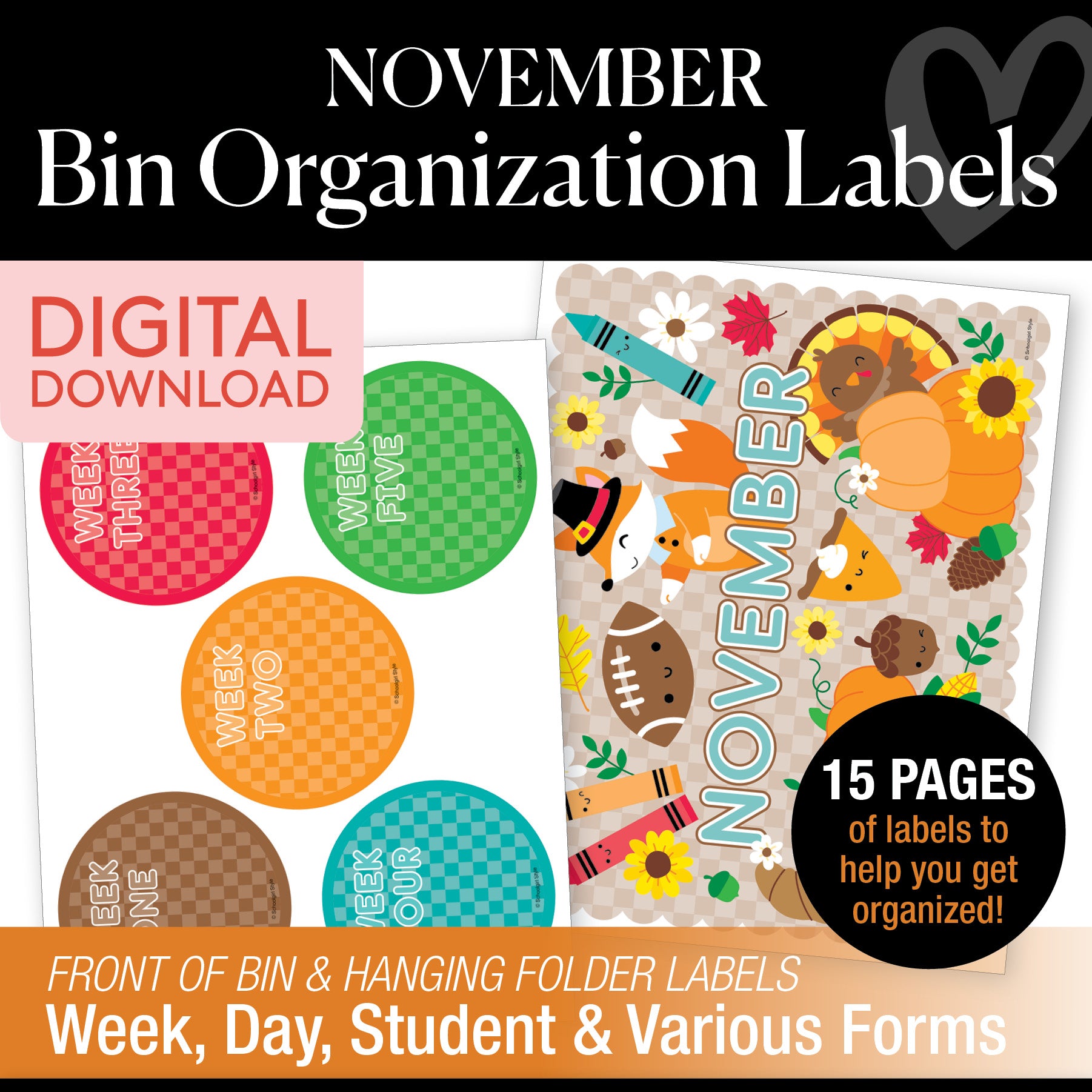 November Bin Organization Labels