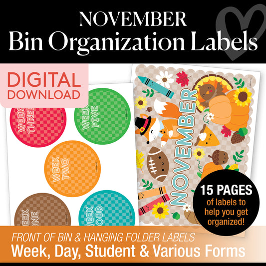 November Bin Organization Labels