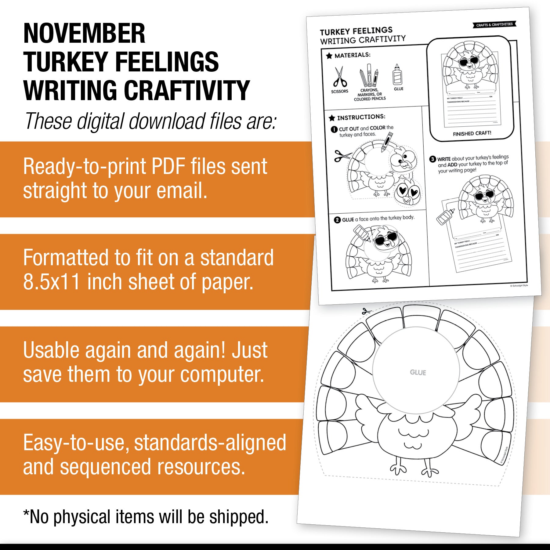 Printable Turkey Feelings Writing Craftivity