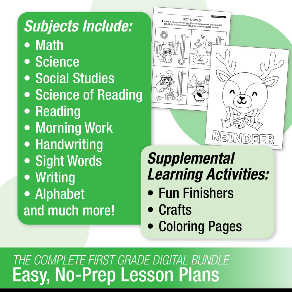 Printable First Grade December Thematic Unit Bundle