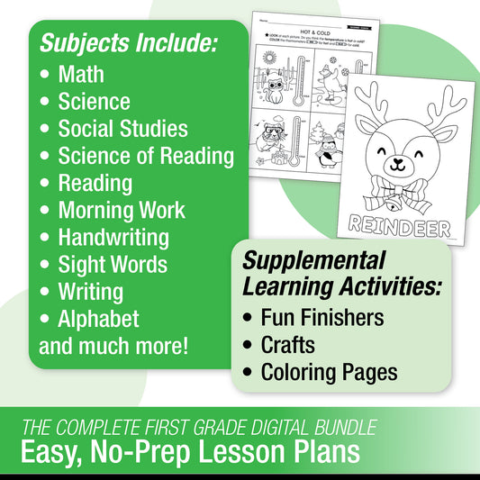 Printable First Grade December Thematic Unit Bundle