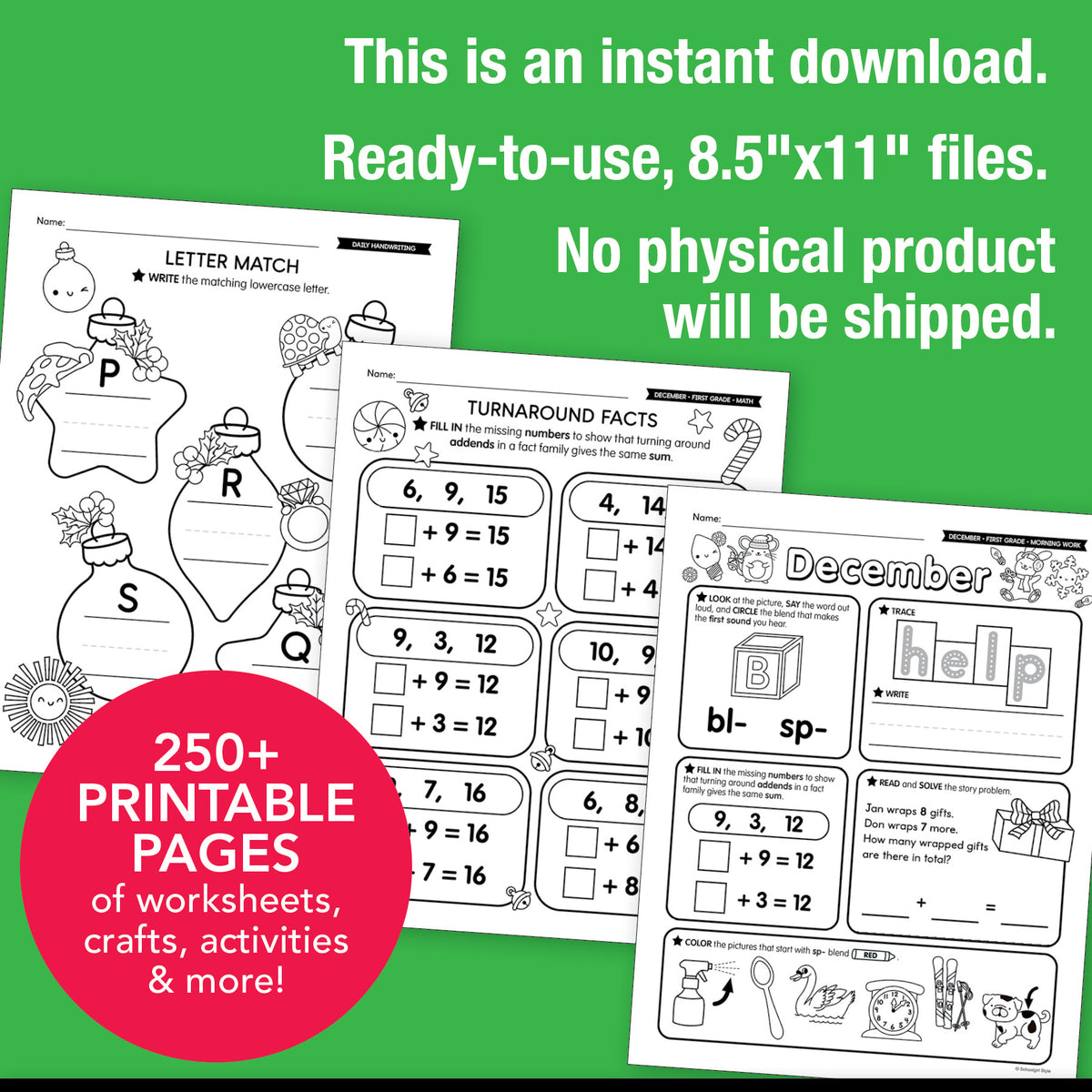Printable First Grade December Thematic Unit Bundle