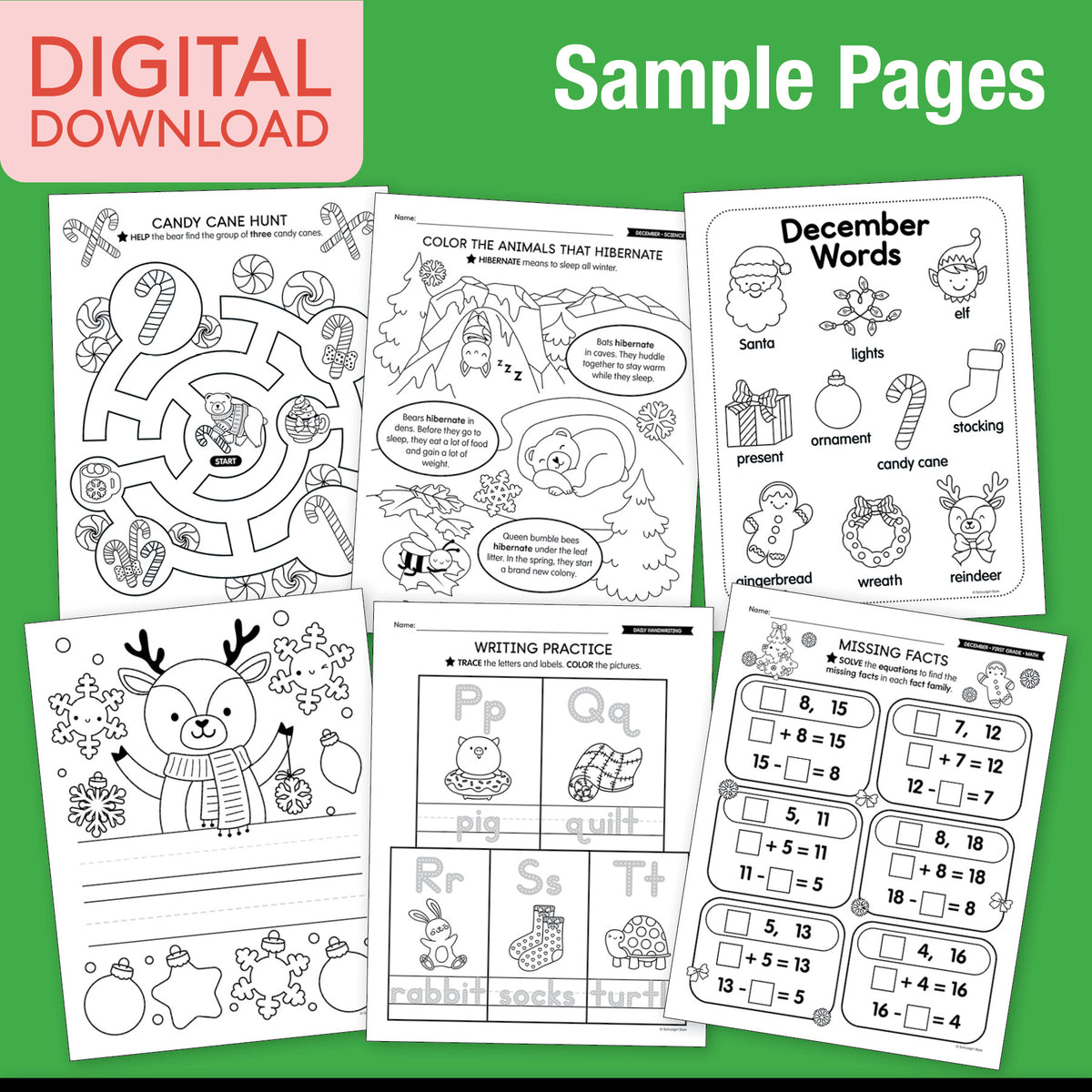 Printable First Grade December Thematic Unit Bundle
