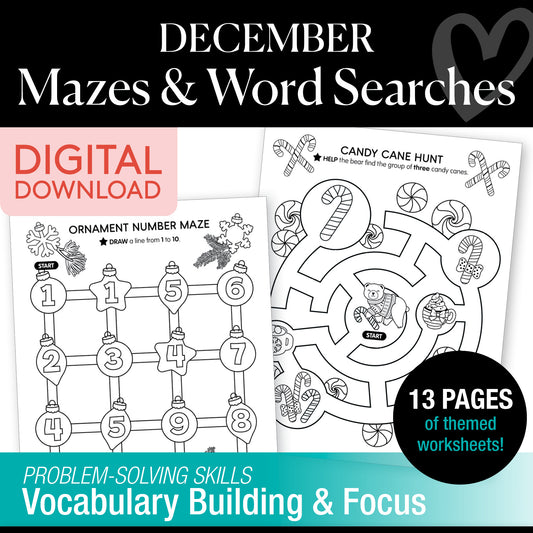 Printable December Mazes and Word Searches