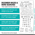 Load image into Gallery viewer, Printable December Mazes and Word Searches
