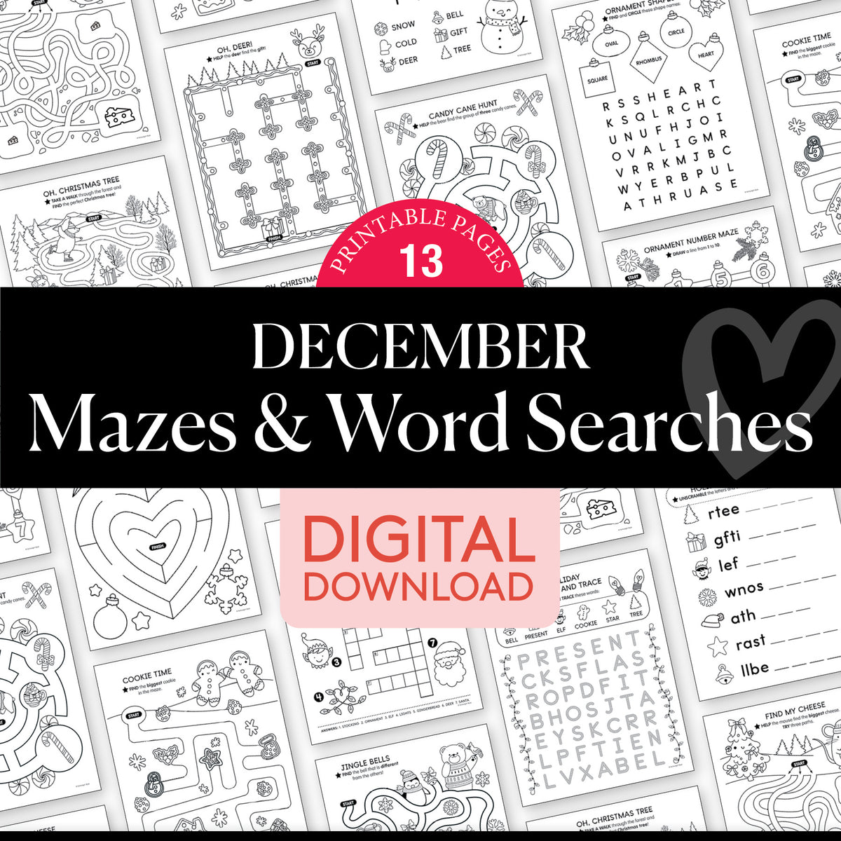 Printable December Mazes and Word Searches