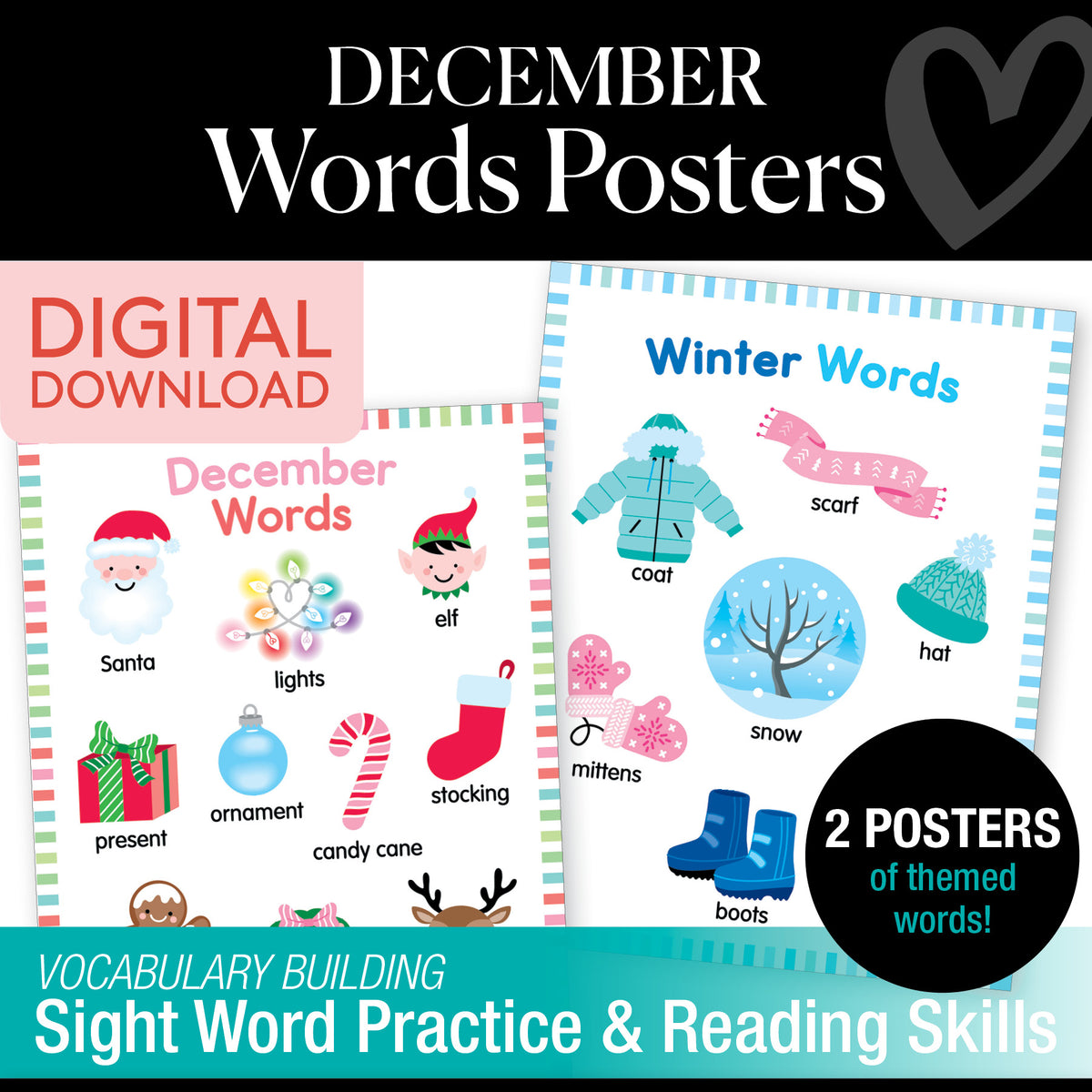 Printable December Words Posters