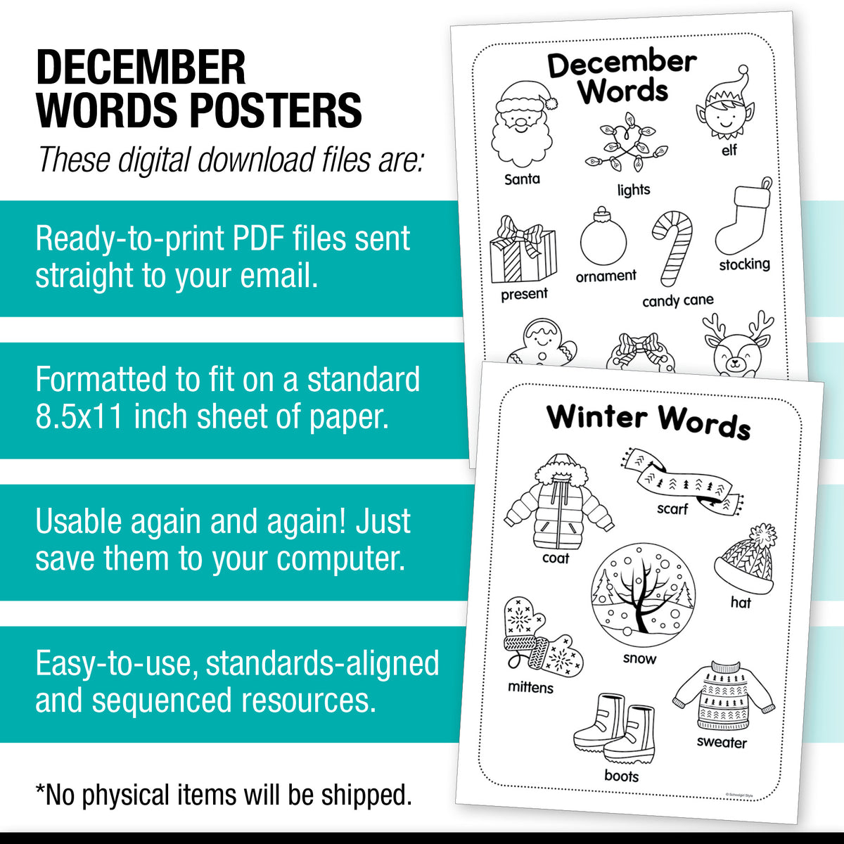 Printable December Words Posters