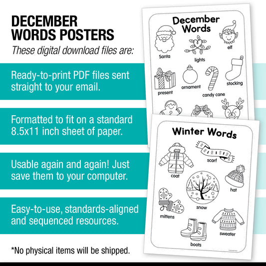 Printable December Words Posters