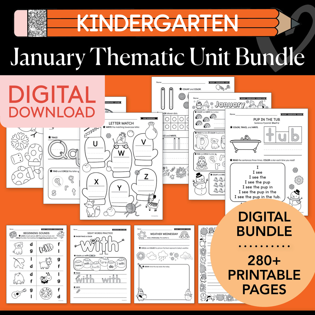 Printable Kindergarten January Thematic Unit Bundle