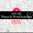 Load image into Gallery viewer, Printable January Mazes and Word Searches
