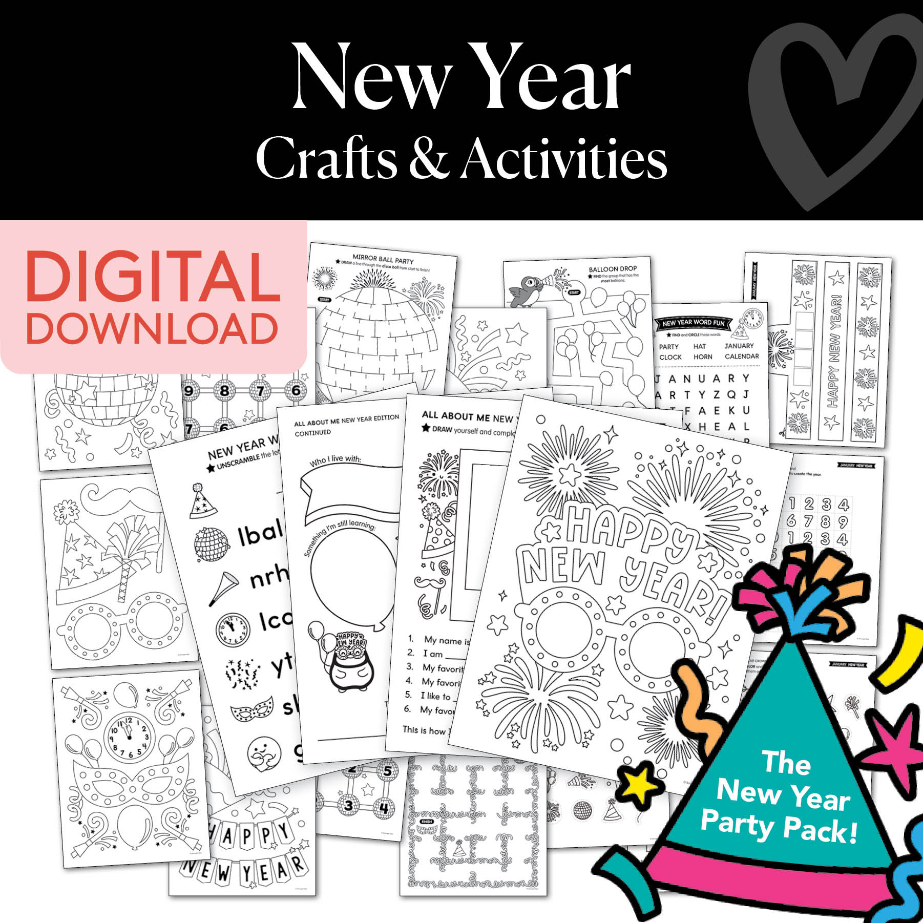 Printable January New Year Crafts and Activities Party Pack