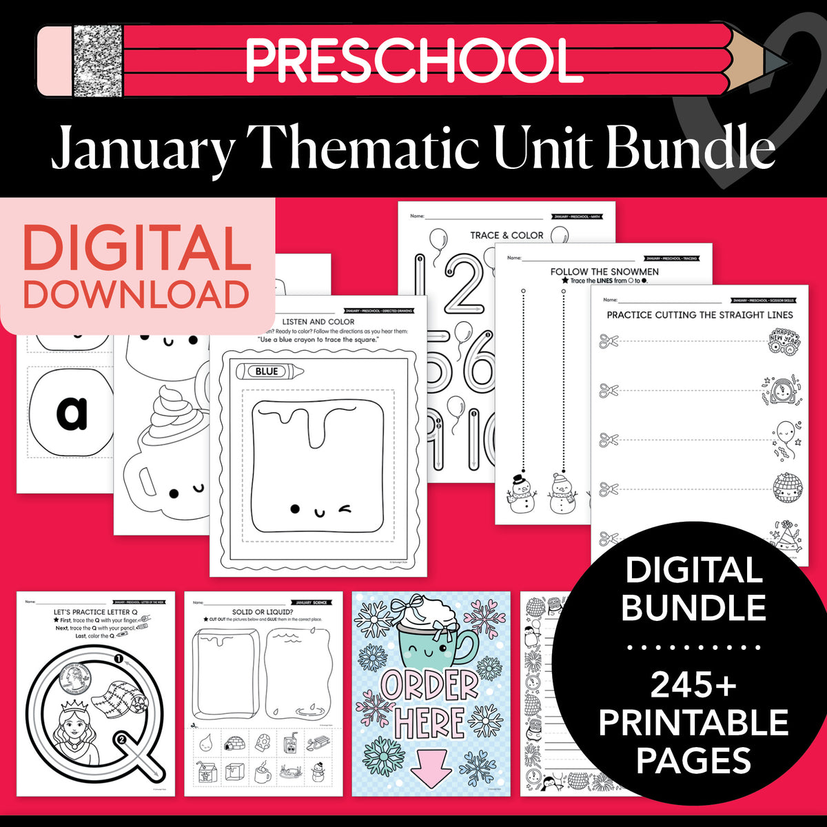 Printable Preschool January Thematic Unit Bundle