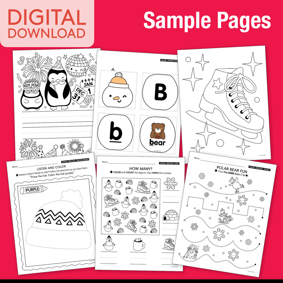 Printable Preschool January Thematic Unit Bundle