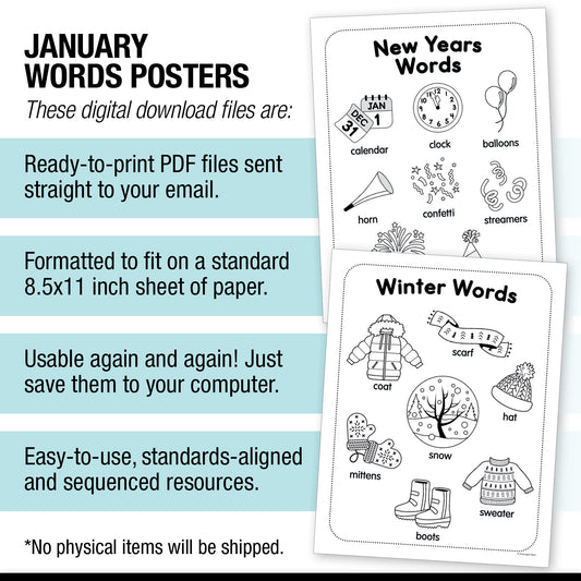 Printable January Words Posters