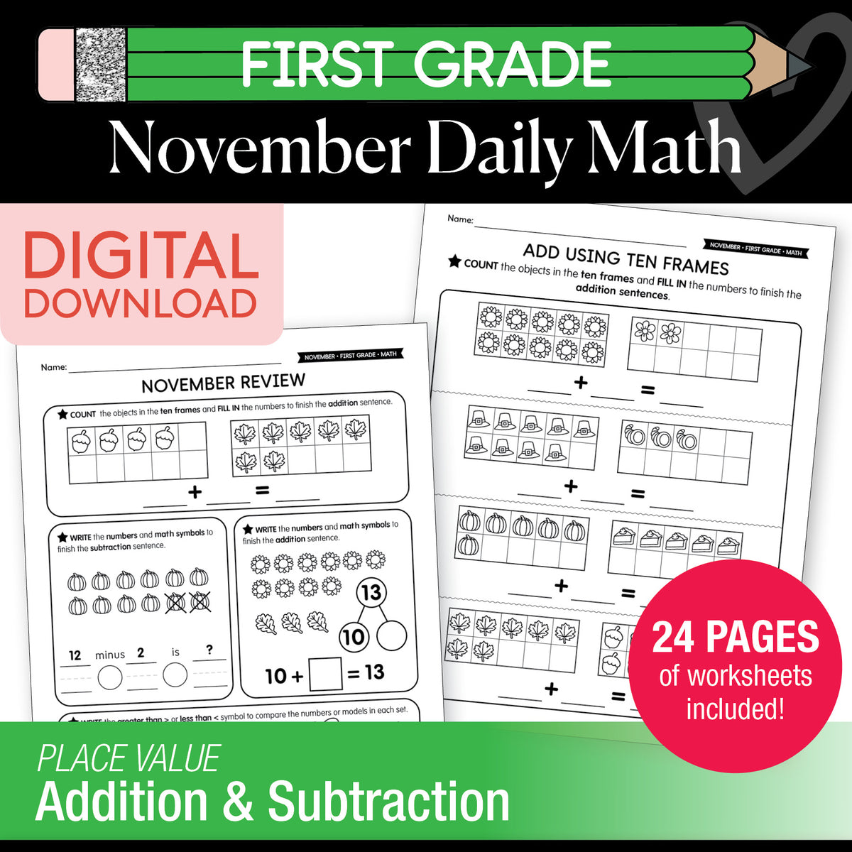 Printable First Grade November Daily Math