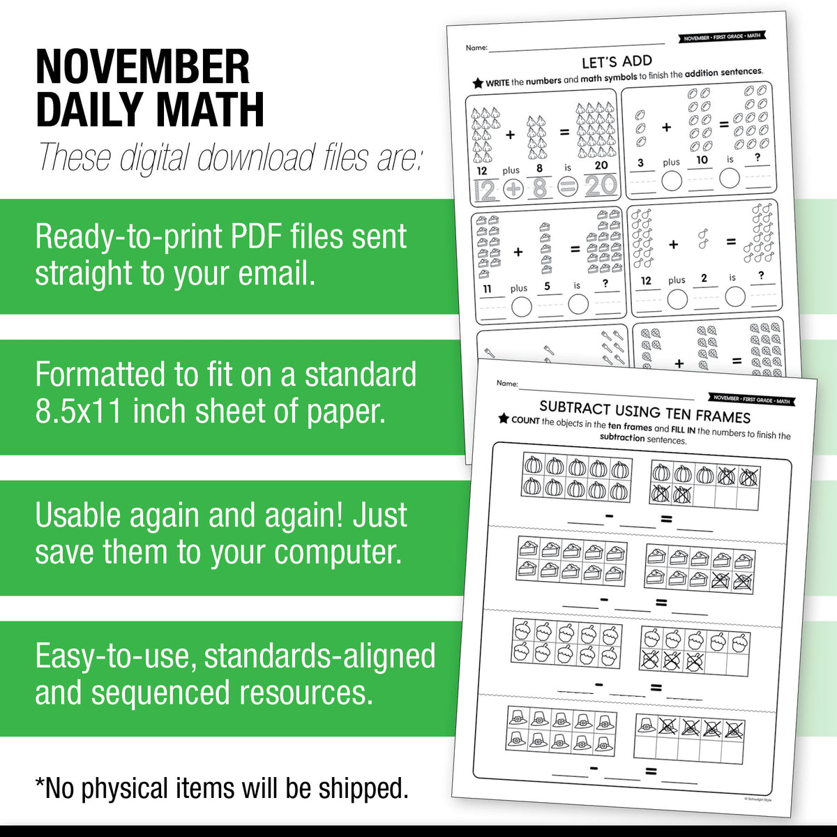 Printable First Grade November Daily Math