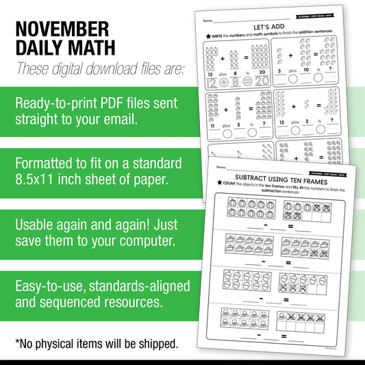 Printable First Grade November Daily Math