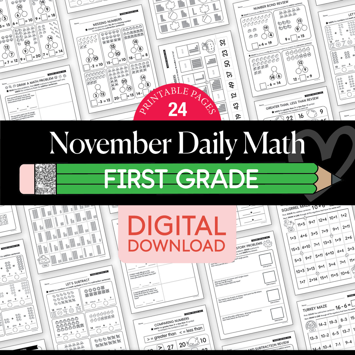 Printable First Grade November Daily Math