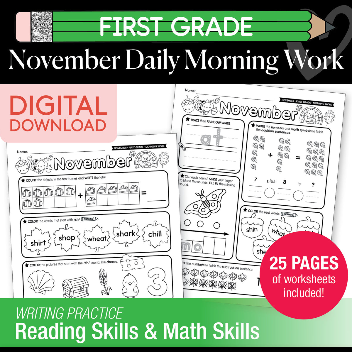 Printable First Grade November Daily Morning Work