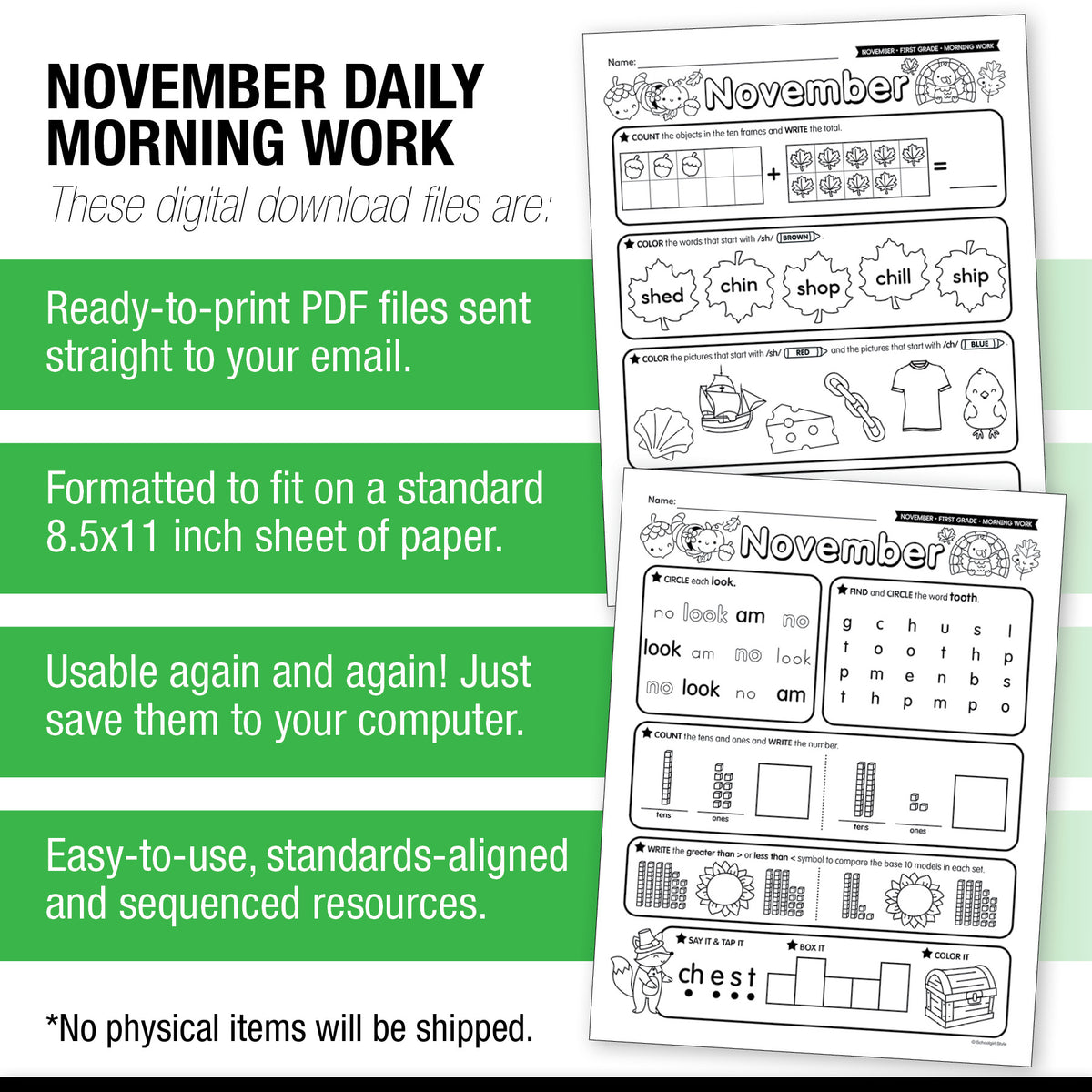 Printable First Grade November Daily Morning Work