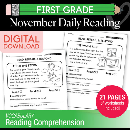 Printable First Grade November Daily Reading