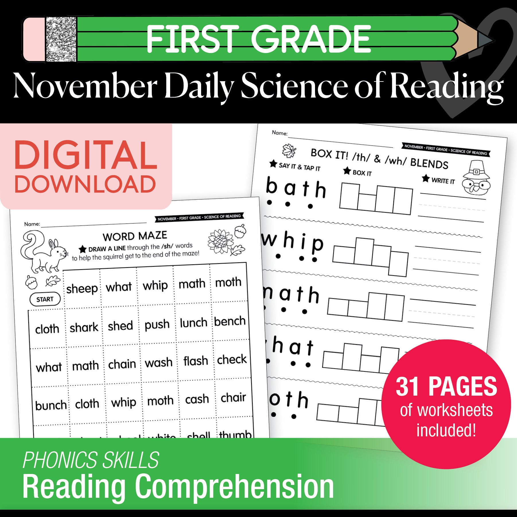 Printable First Grade November Daily Science of Reading