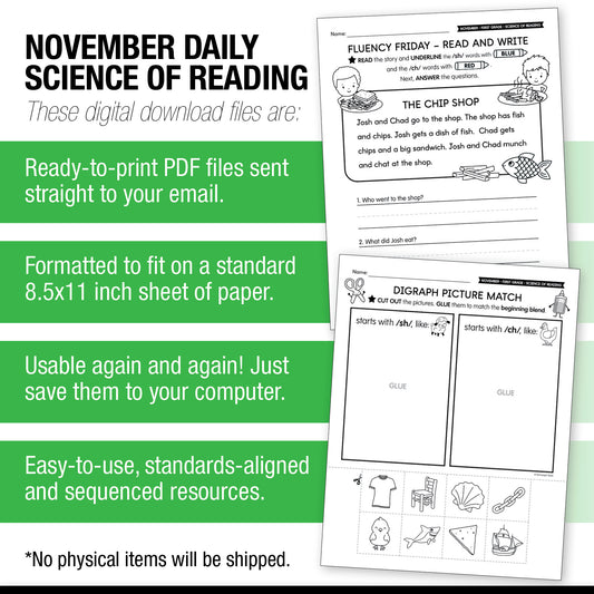Printable First Grade November Daily Science of Reading
