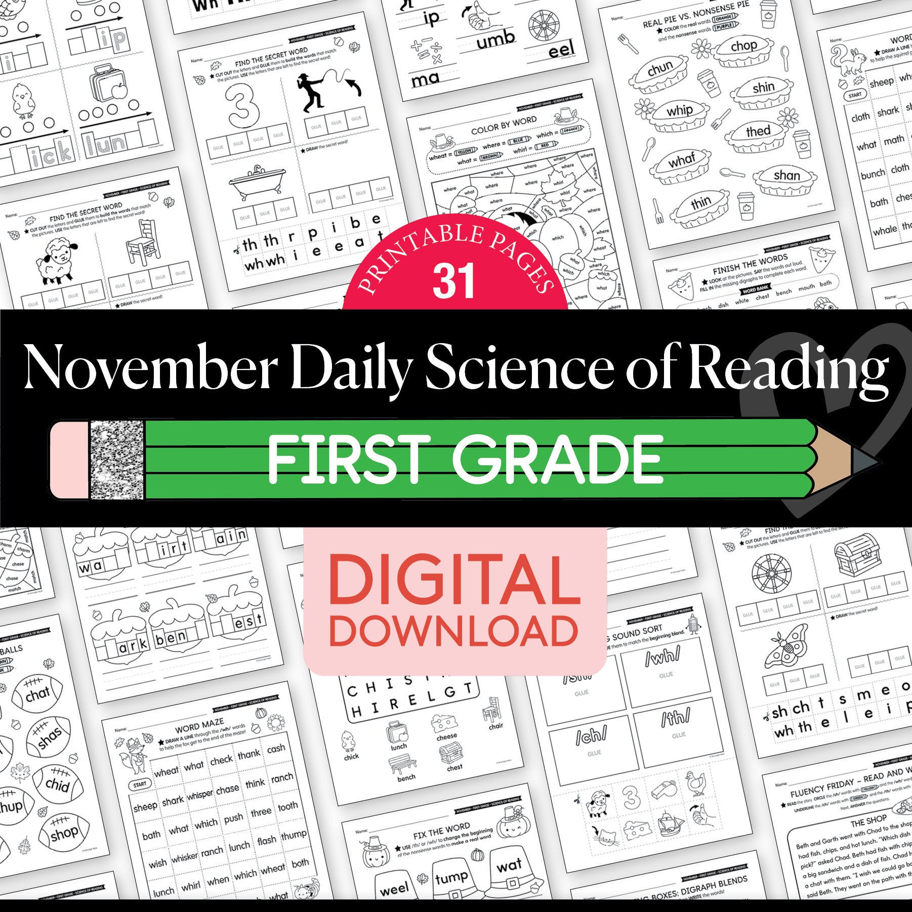 Printable First Grade November Daily Science of Reading