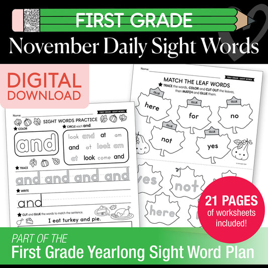 Printable First Grade November Daily Sight Words