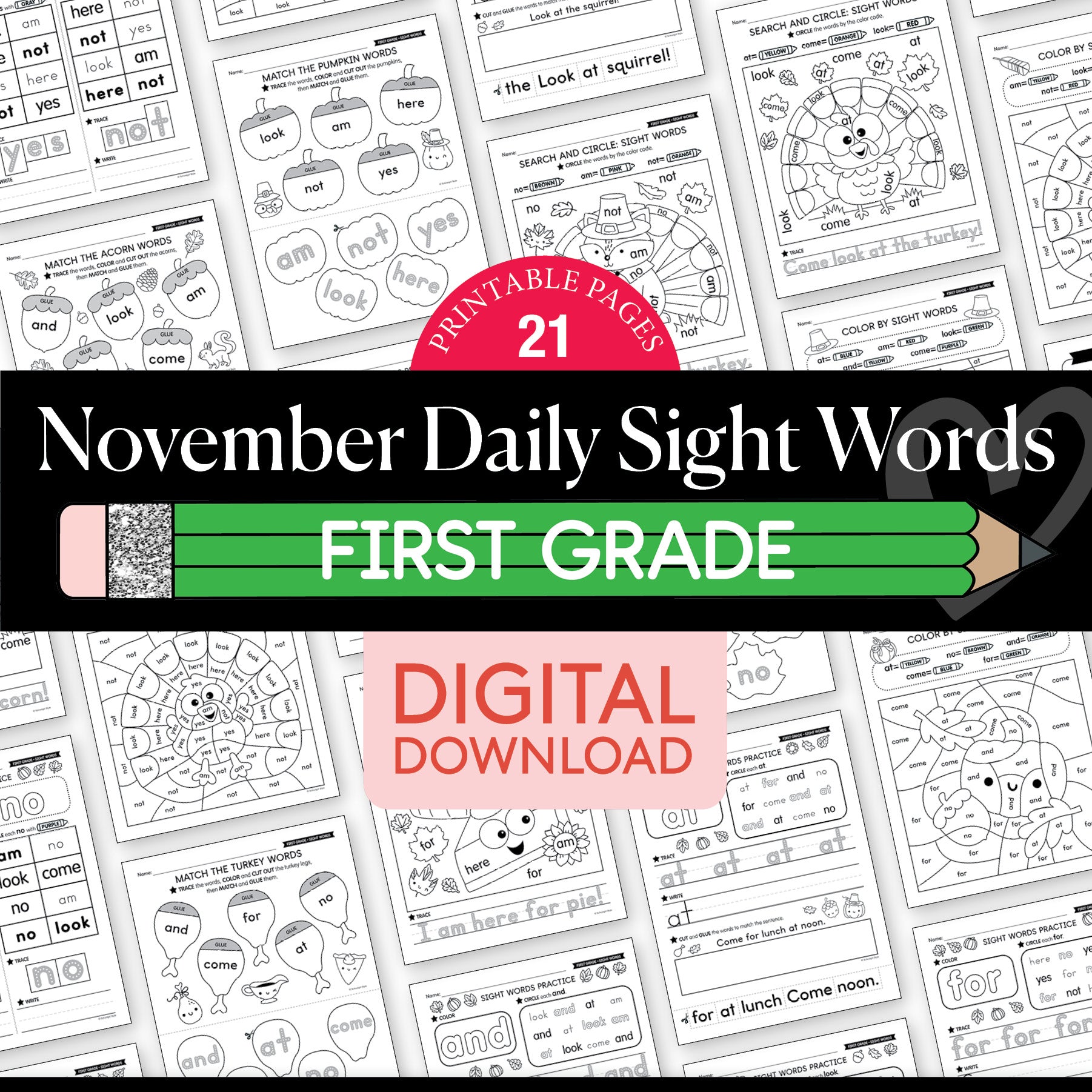 Printable First Grade November Daily Sight Words
