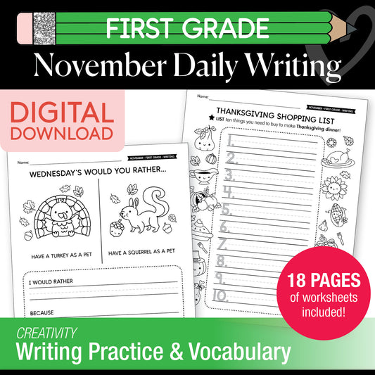 Printable First Grade November Daily Writing