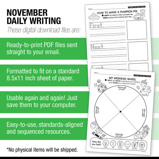 Printable First Grade November Daily Writing
