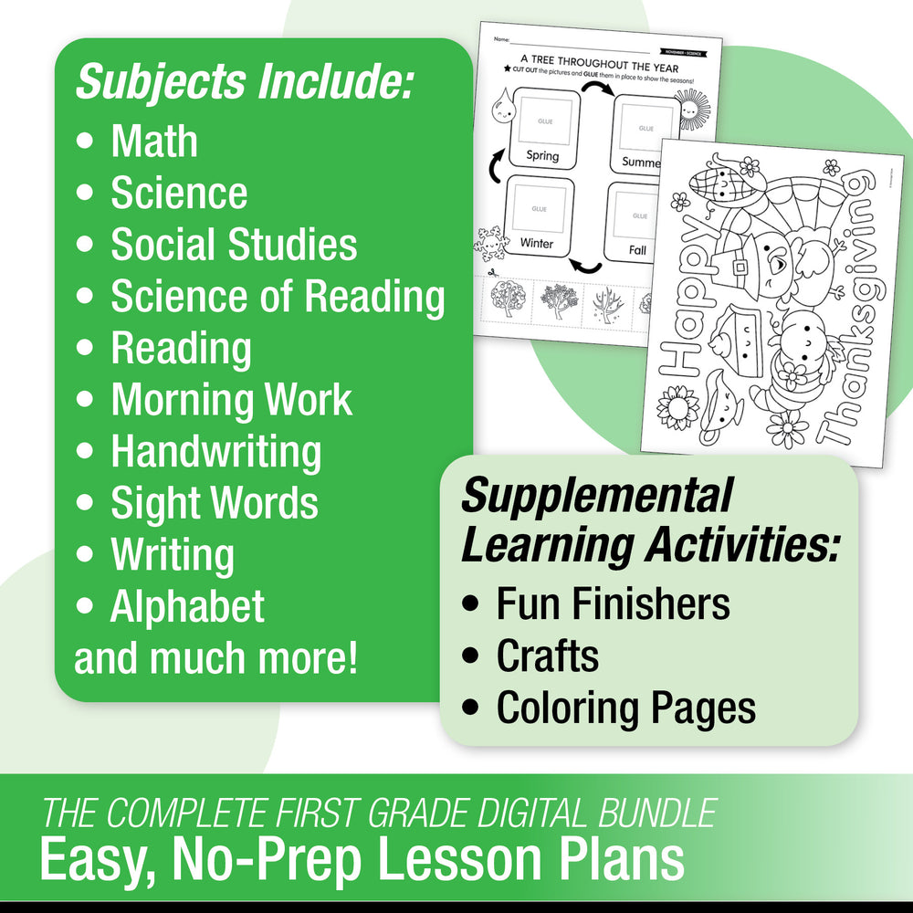 Printable First Grade November Thematic Unit Bundle