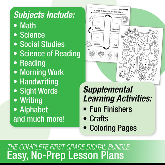 Printable First Grade November Thematic Unit Bundle