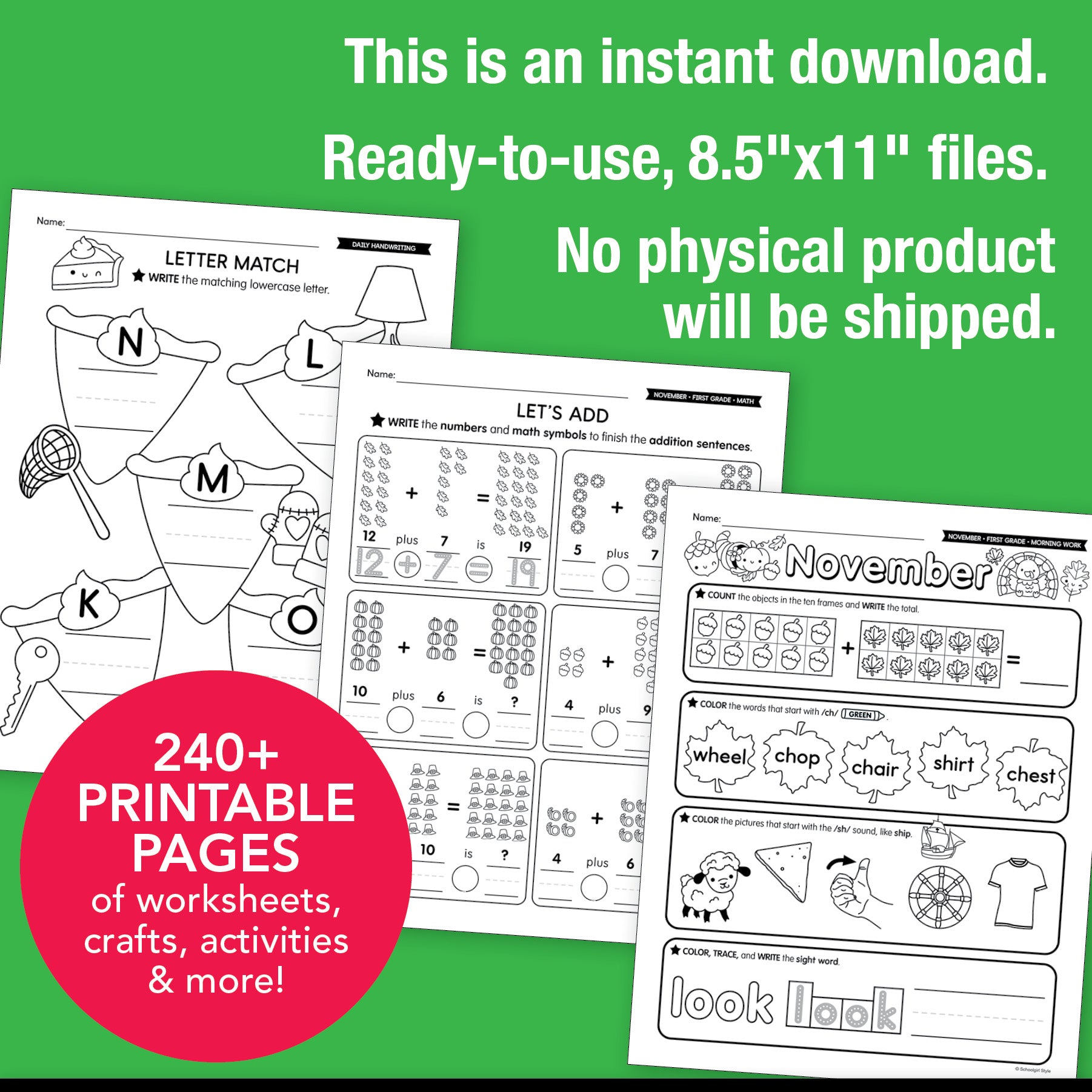 Printable First Grade November Thematic Unit Bundle