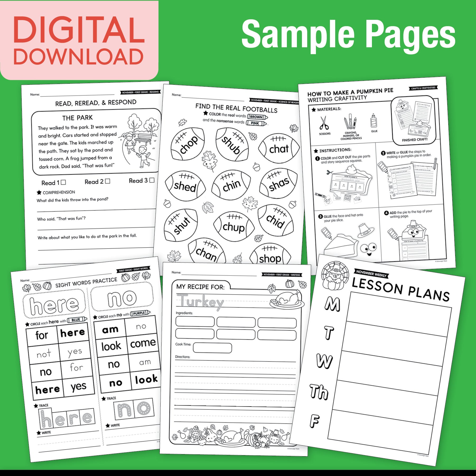Printable First Grade November Thematic Unit Bundle