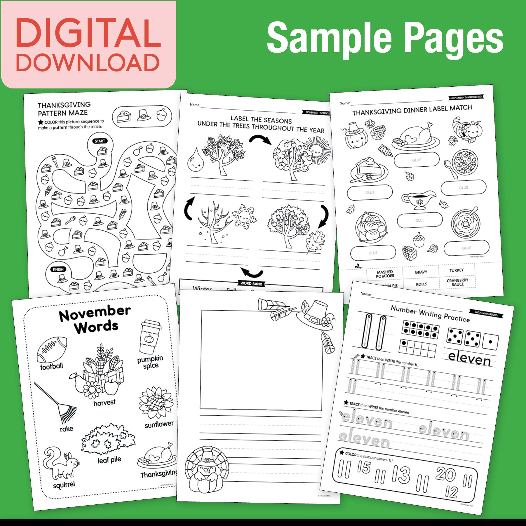 Printable First Grade November Thematic Unit Bundle