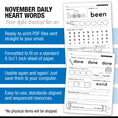 Load image into Gallery viewer, Printable Second Grade November Daily Heart Words
