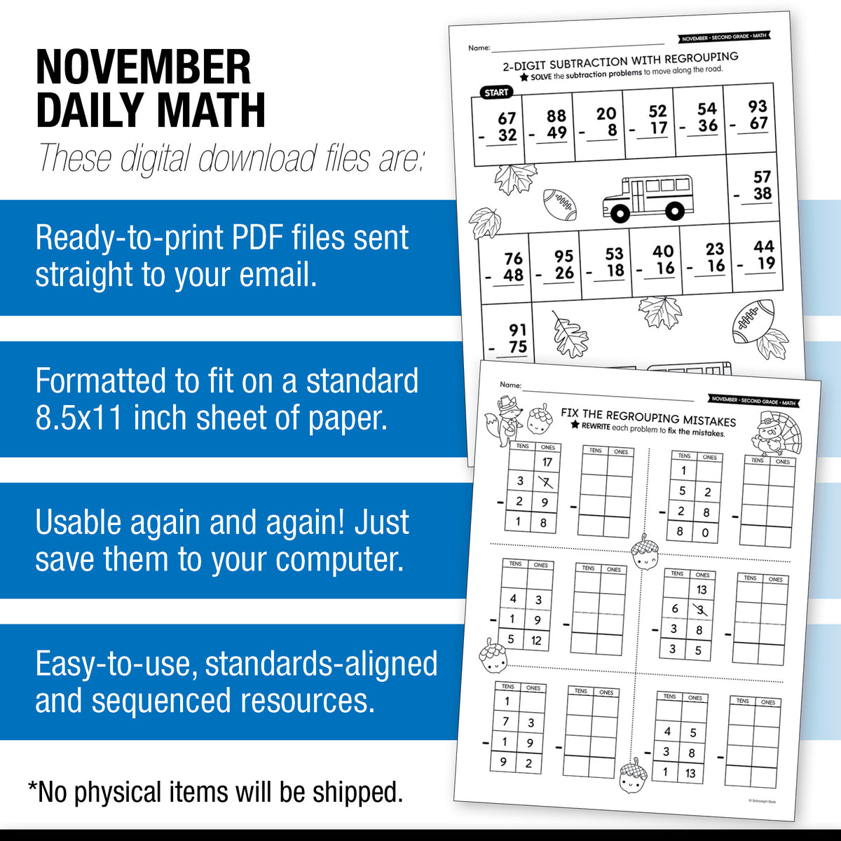Printable Second Grade November Daily Math